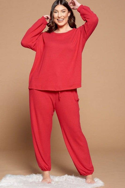 ETK-8314-PL Plus Size Solid Hacci Brush Cozy Lounge Set