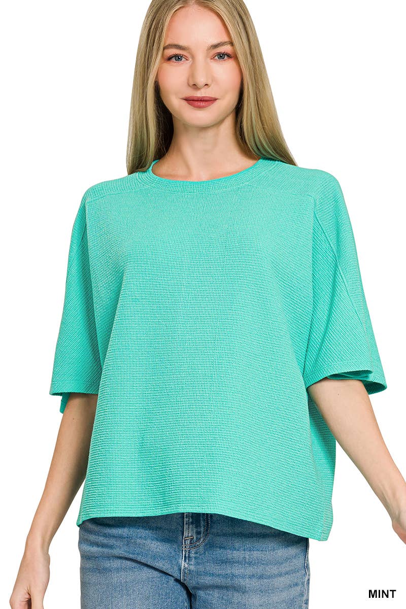 Double Knit 3/4 Sleeve Top w/ Exposed Seams - Zenana