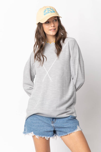 NT10897-Ribbed Knit V Stitch Top
