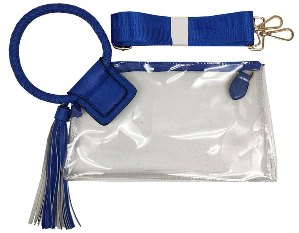 AD205T See Through Clear Cuff Handle Tassel Wristlet Crossbody