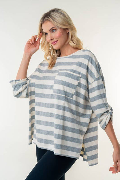 T25115 Short Sleeve Striped Knit Top