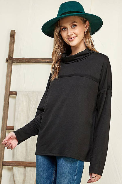 CFT1356L - DRAPE HIGH NECK LOOSE FIT LONG SLEEVE TOP