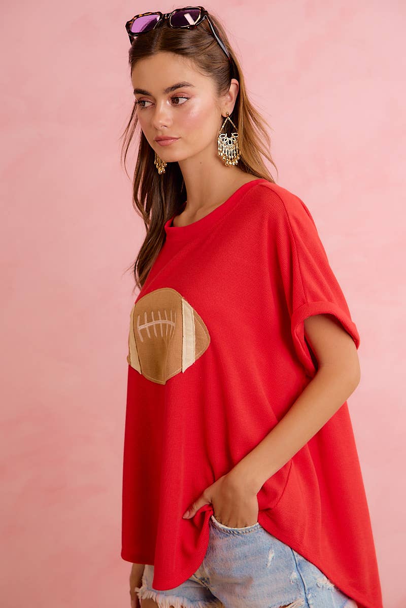 GAMEDAY FOOTBALL PATCHWORK WAFFLE SHORT TOP