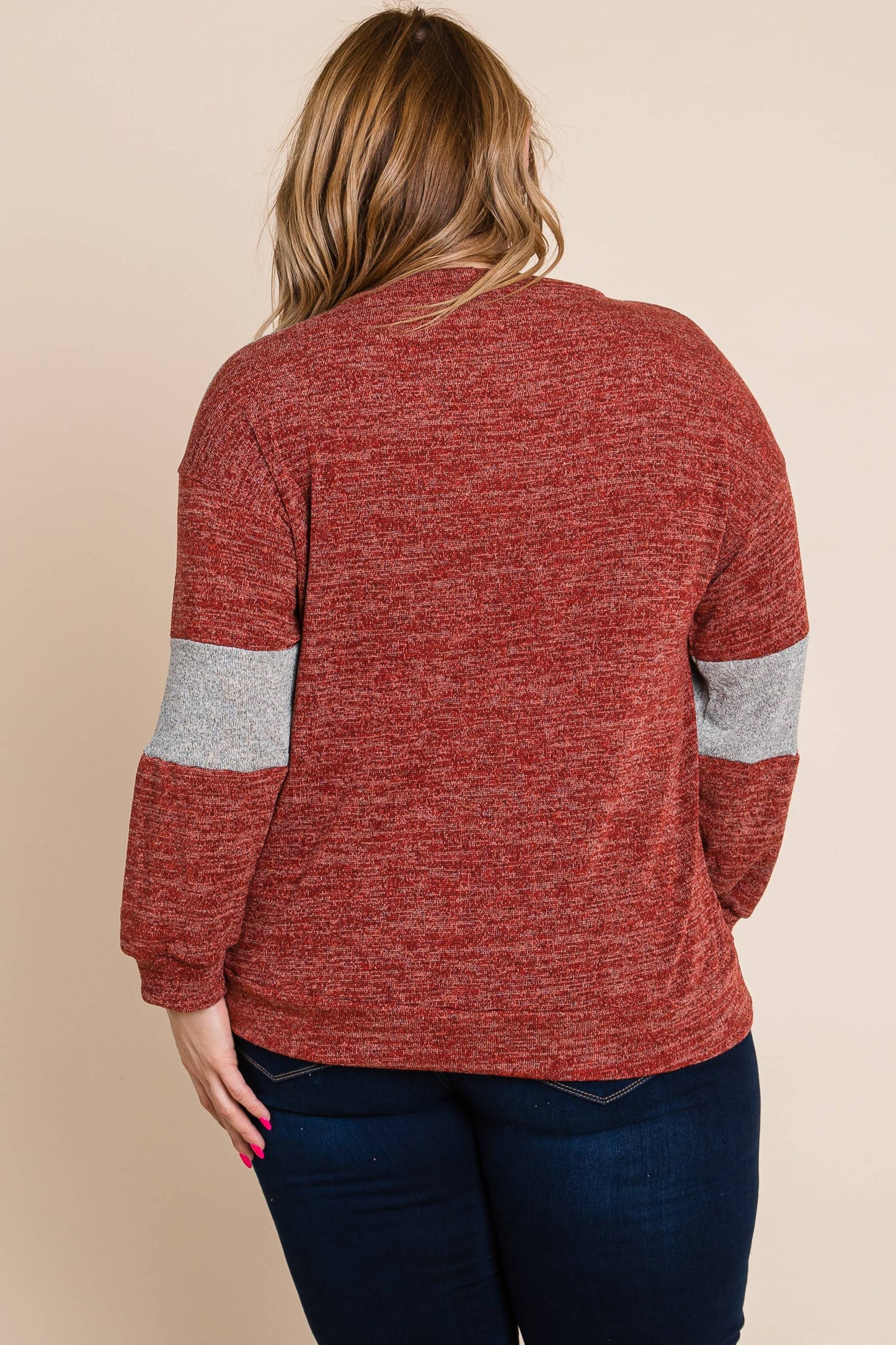 ETK-8626-PL Plus Size Color Block Casual Top