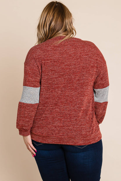 ETK-8626-PL Plus Size Color Block Casual Top