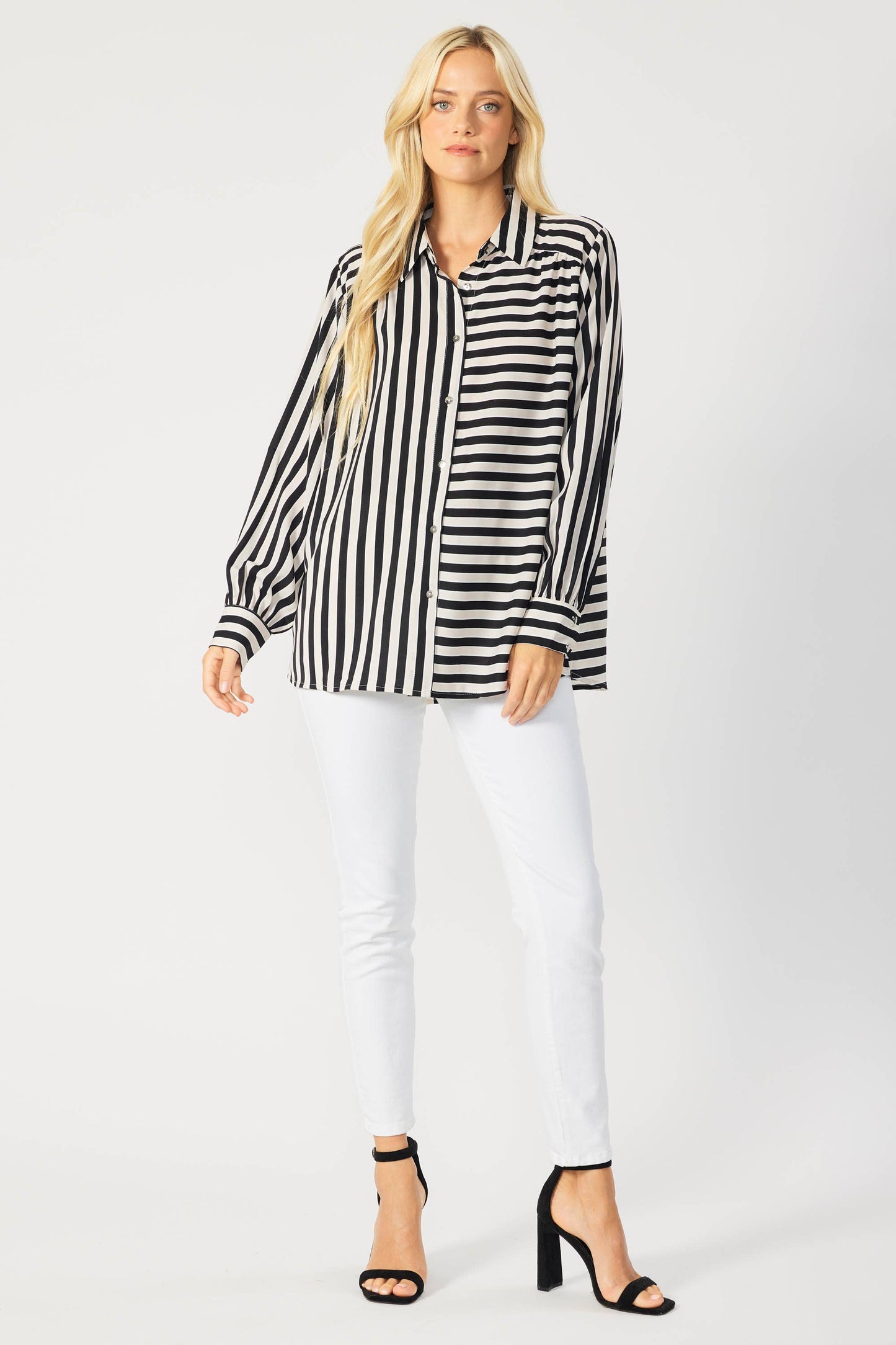 IT3857 - STRIPED BUTTON DOWN BLOUSE