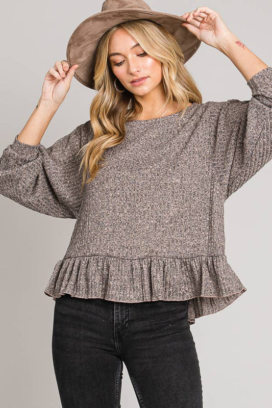 Long sleeve ruffle hem top