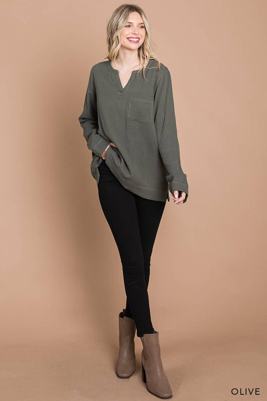 63165W - Fall/Winter Long Sleeve Cotton Gauze Top