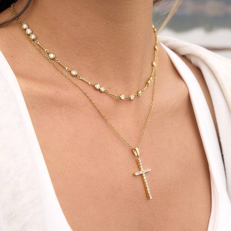 18K STAINLESS STEEL TARNISH FREE CROSS NECKLACE | 40NK9726