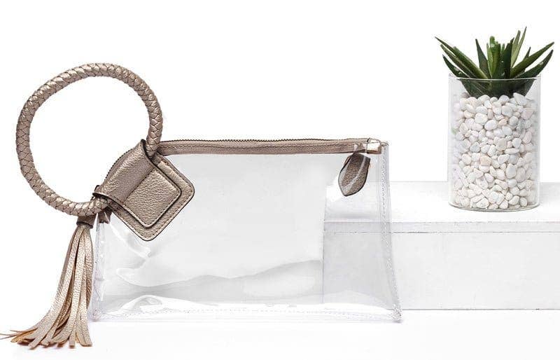AD205T See Through Clear Cuff Handle Tassel Wristlet Crossbody
