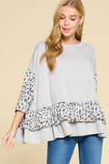 ETK-8345-PL Plus Size Animal Print Contrast Ruffle Hem Top