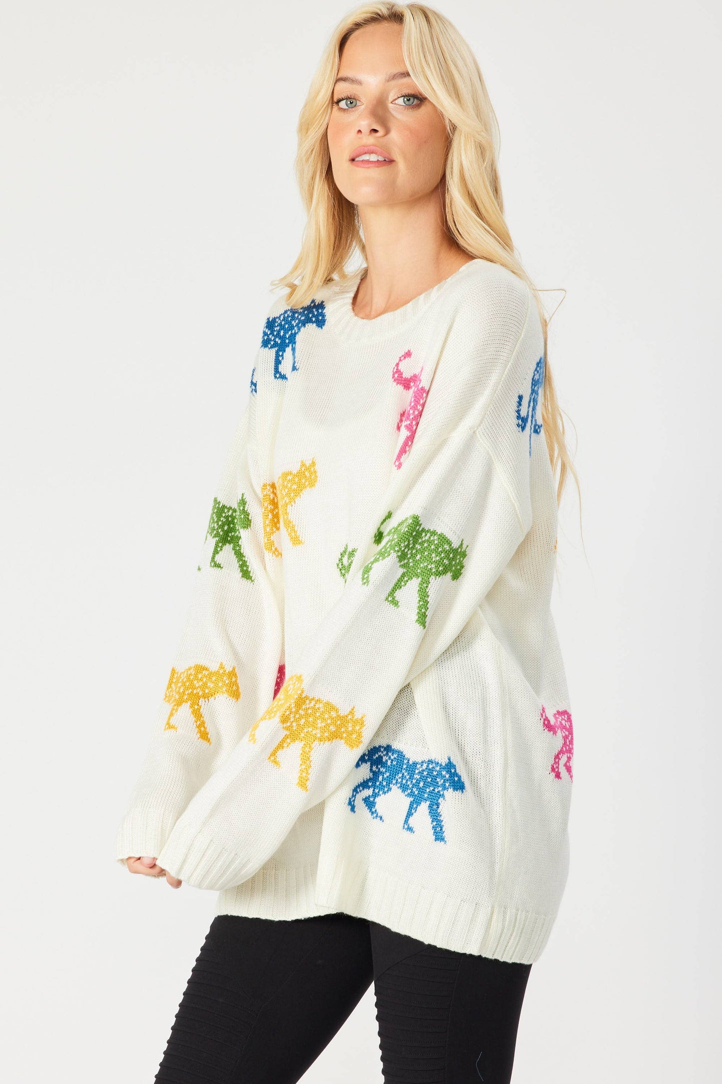 SW5067 - MULTI COLOR CHEETAH OVERSIZED PULLOVER SWEATER