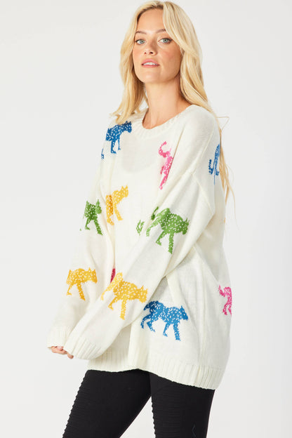SW5067 - MULTI COLOR CHEETAH OVERSIZED PULLOVER SWEATER
