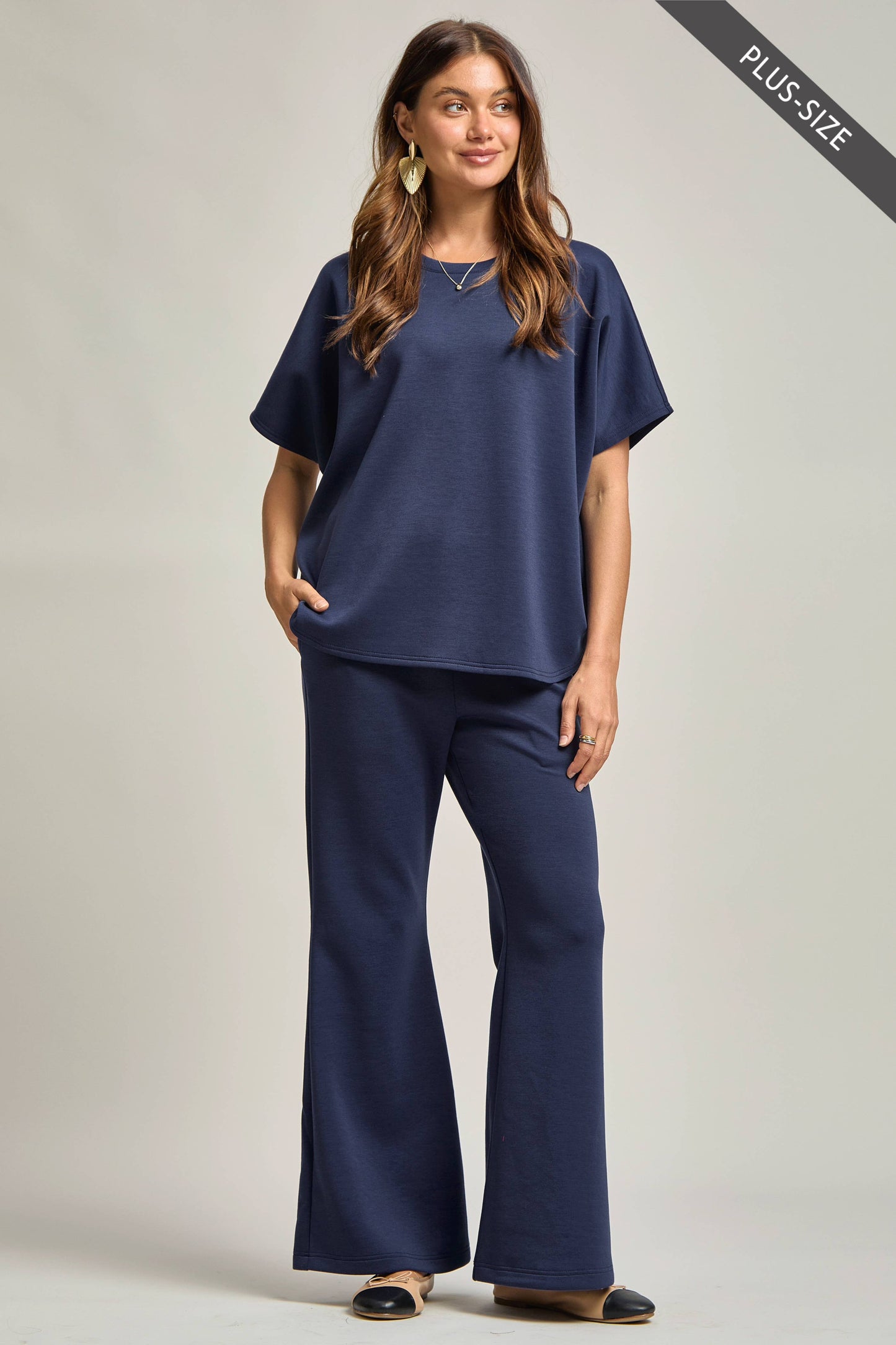PLUS SIZE Poncho Top + Bell Bottom Modal Set