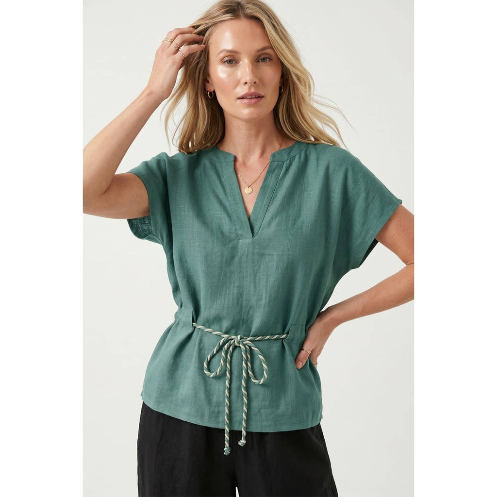 Linen Rope Tie Waist Blouse