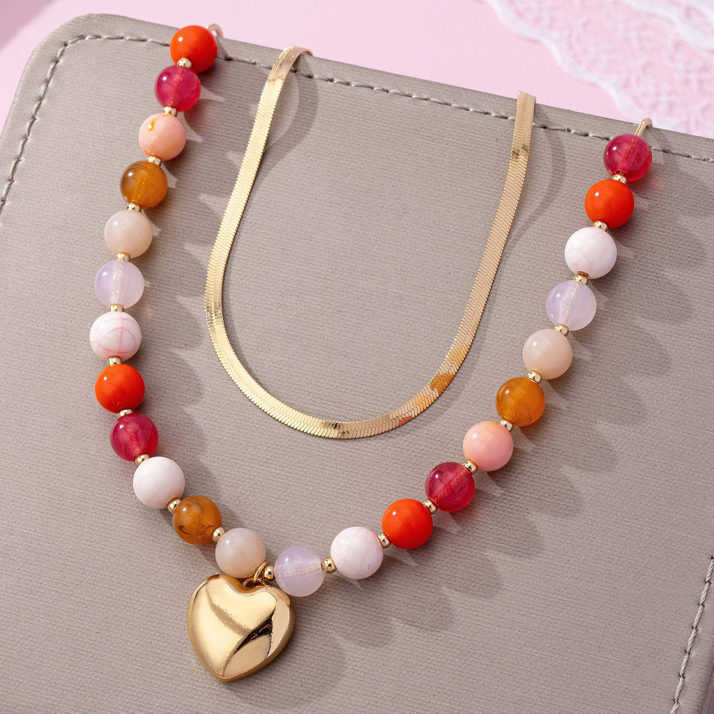 Multi Layered Beaded Heart Charm Necklace | 80N92705