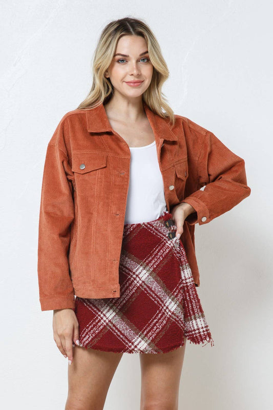 CAMEL CORDUROY COLLARED BUTTON DOWN JACKET JK7763: CAMEL / Contemporary / M