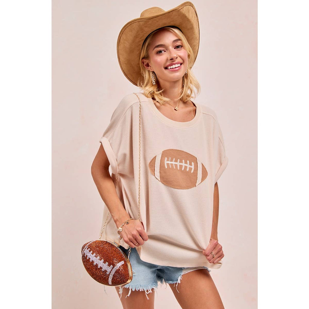 GAMEDAY FOOTBALL PATCHWORK WAFFLE SHORT TOP