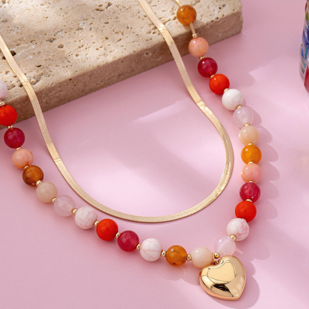 Multi Layered Beaded Heart Charm Necklace | 80N92705