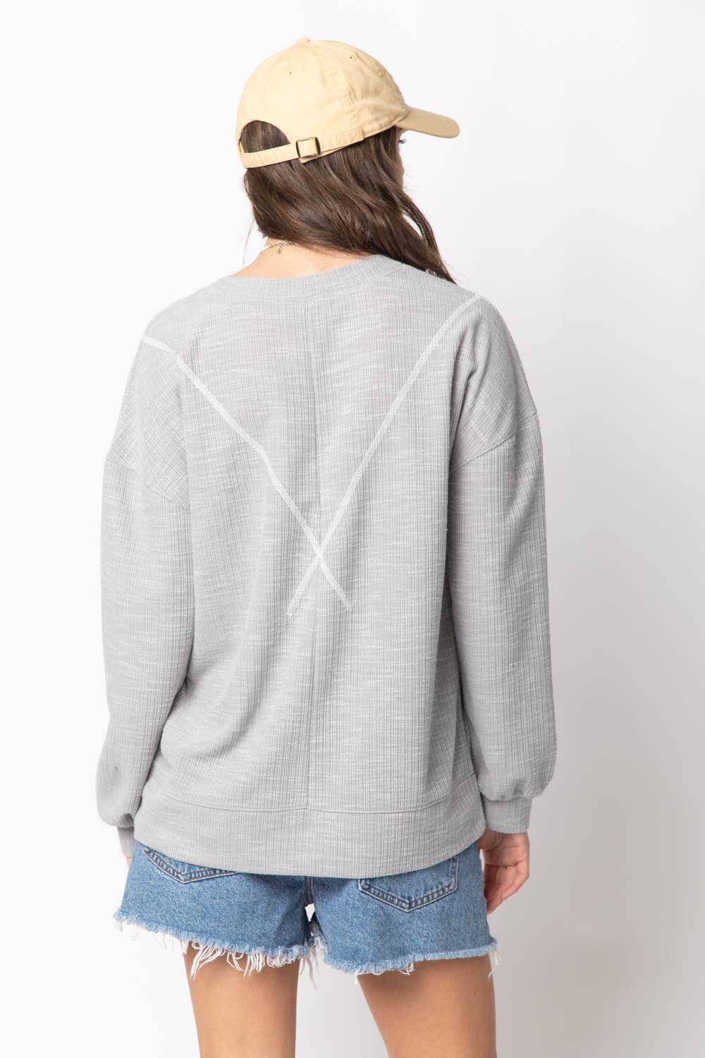 NT10897-Ribbed Knit V Stitch Top