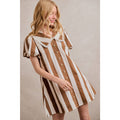 TWILL STRIPE PETER PAN COLLAR SHORT SLEEVE MINI DRESS