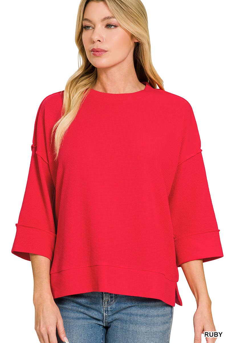 Double Knit 3/4 Sleeve Top w/ Exposed Seams - Zenana
