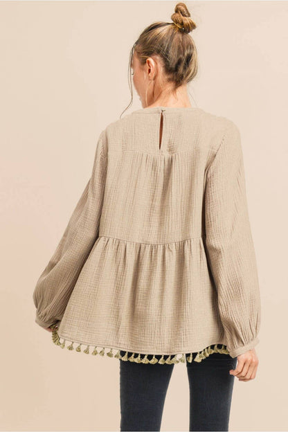 COTTON GUAZE BABYDOLL TOP