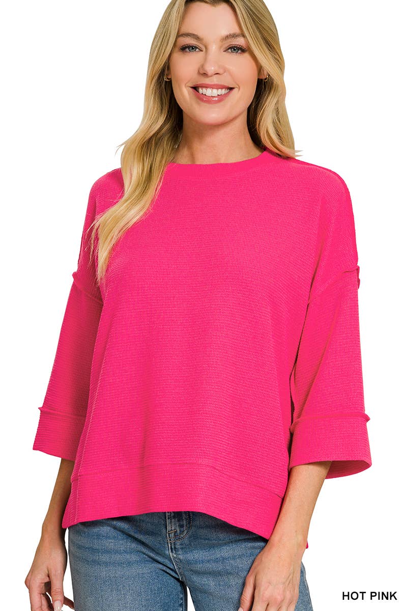 Double Knit 3/4 Sleeve Top w/ Exposed Seams - Zenana