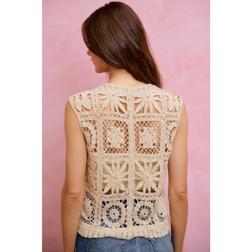 SUMMER CROCHET PATTERNED SLEEVELESS VEST TOP