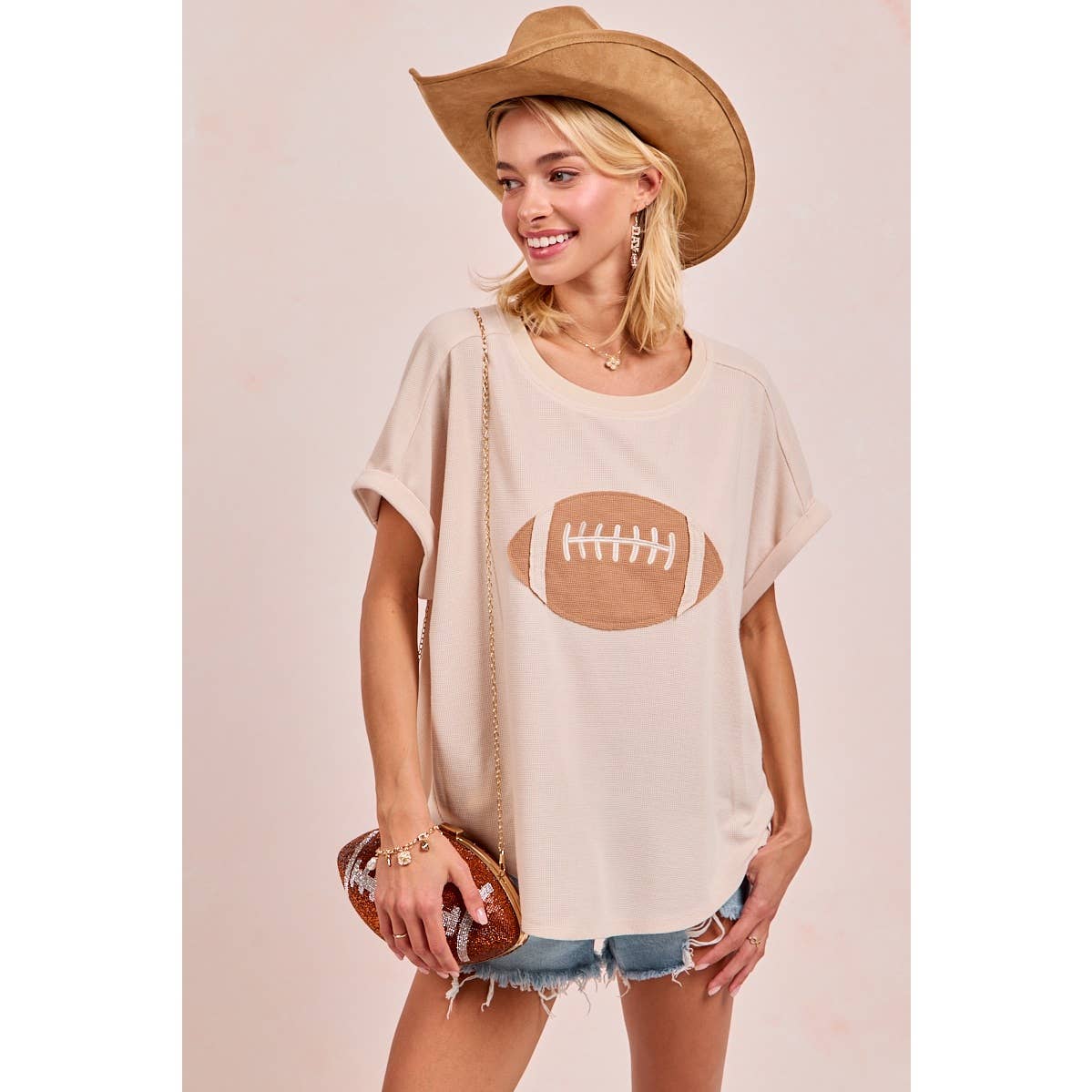 GAMEDAY FOOTBALL PATCHWORK WAFFLE SHORT TOP
