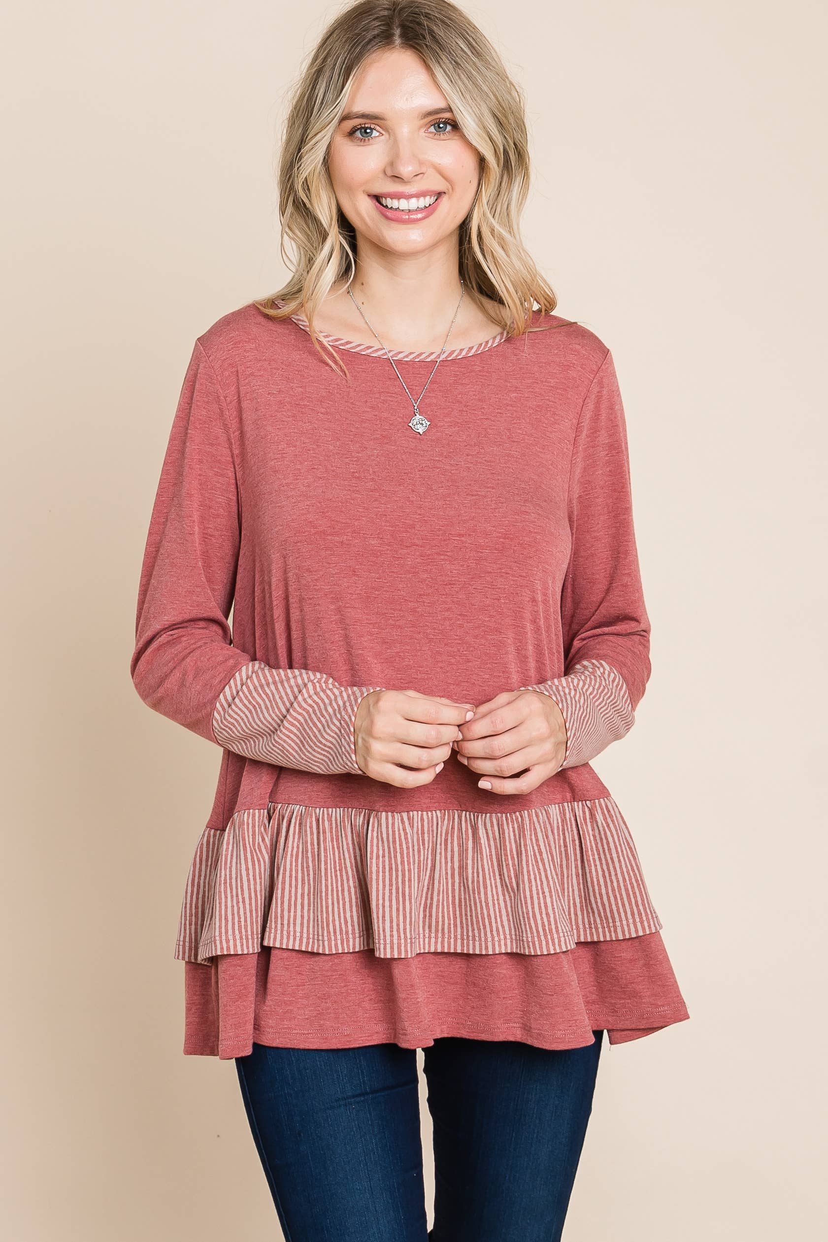 ETK-8635-PL Plus Size Tiered Babydoll Top