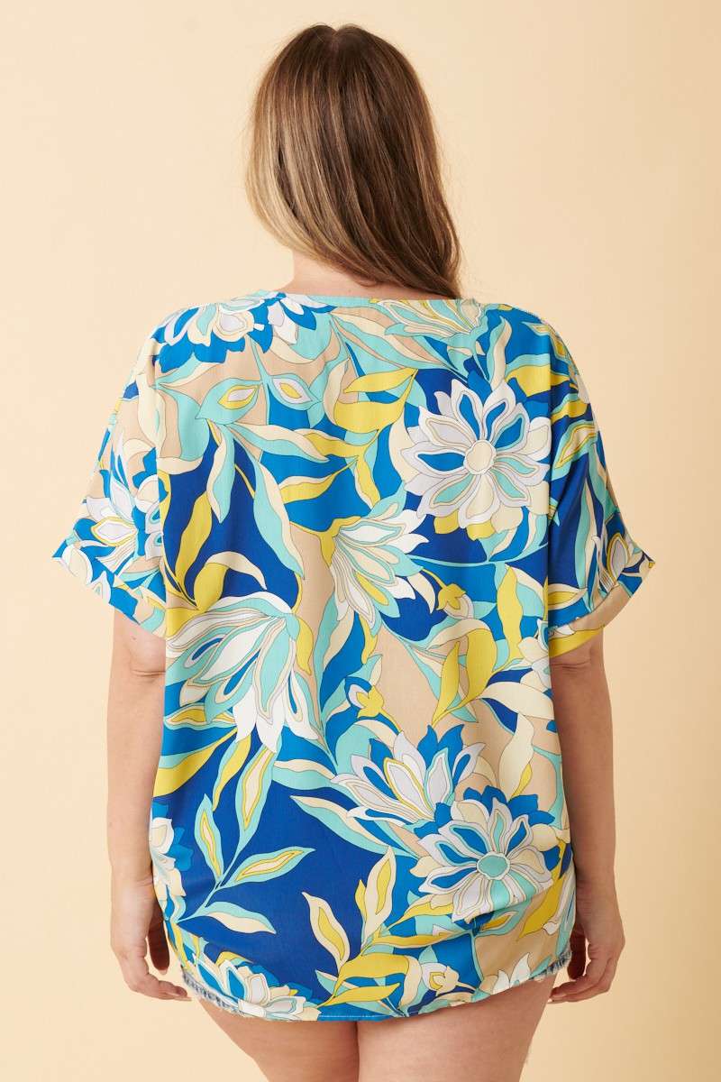 T10053PLG-PLUS LARGE FLOWER PRINT DOLMAN TOP