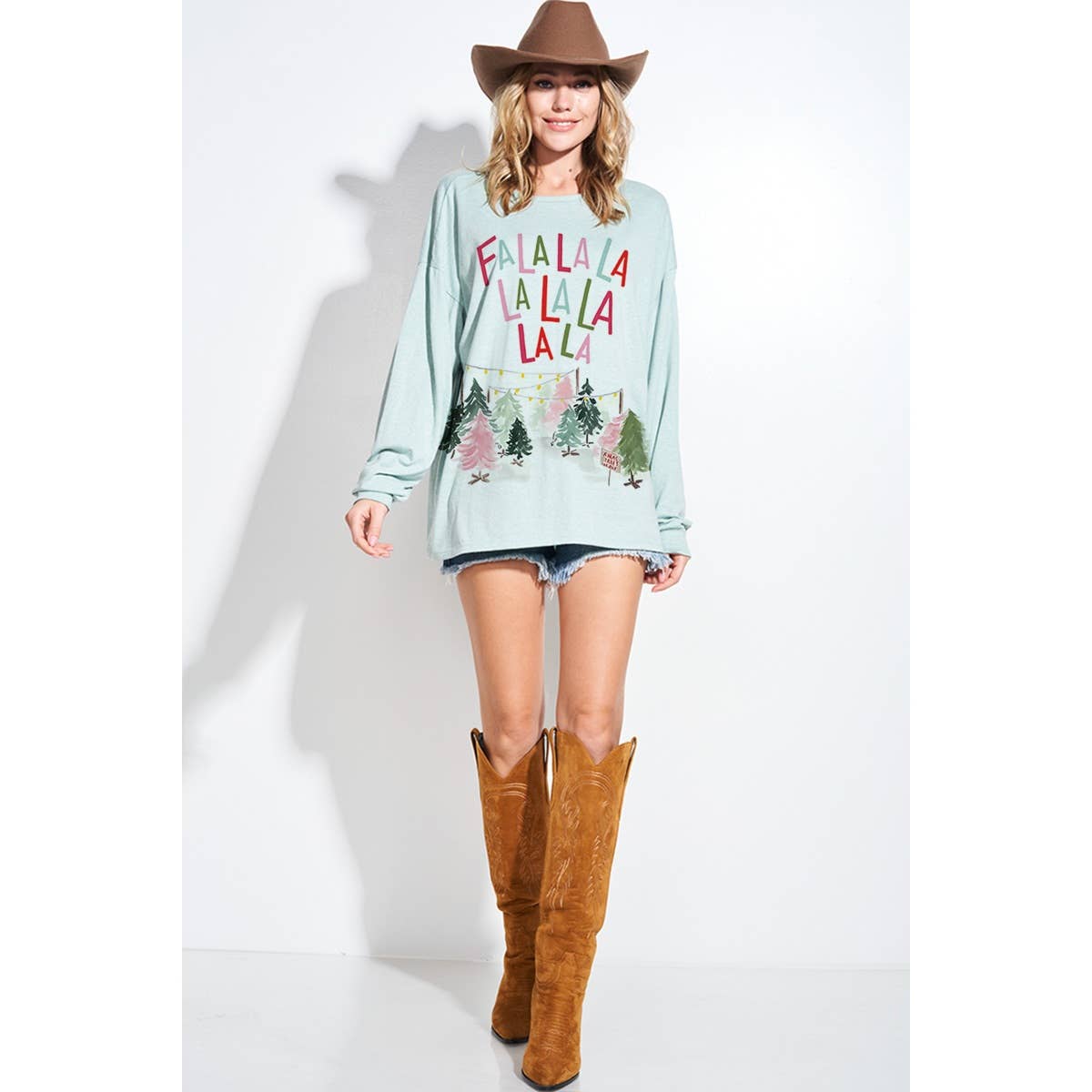 Falalala christmas tri-blend oversized top
