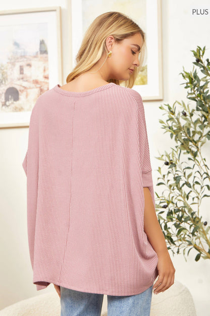 PLUS SIZE Round Neck Poncho Solid Top: Dark Sage / 2X /3X