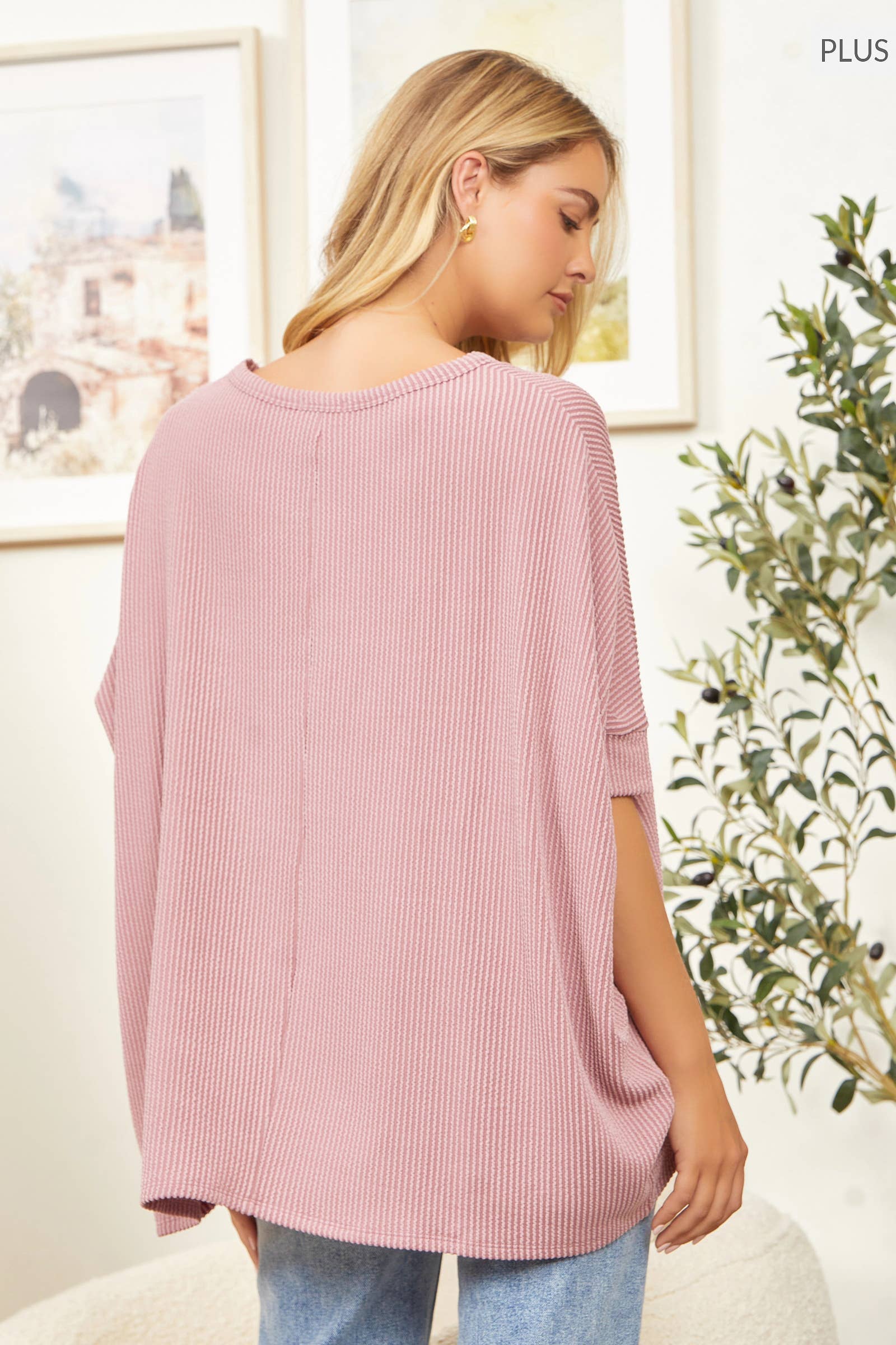 PLUS SIZE Round Neck Poncho Solid Top: Mulberry / 2X /3X