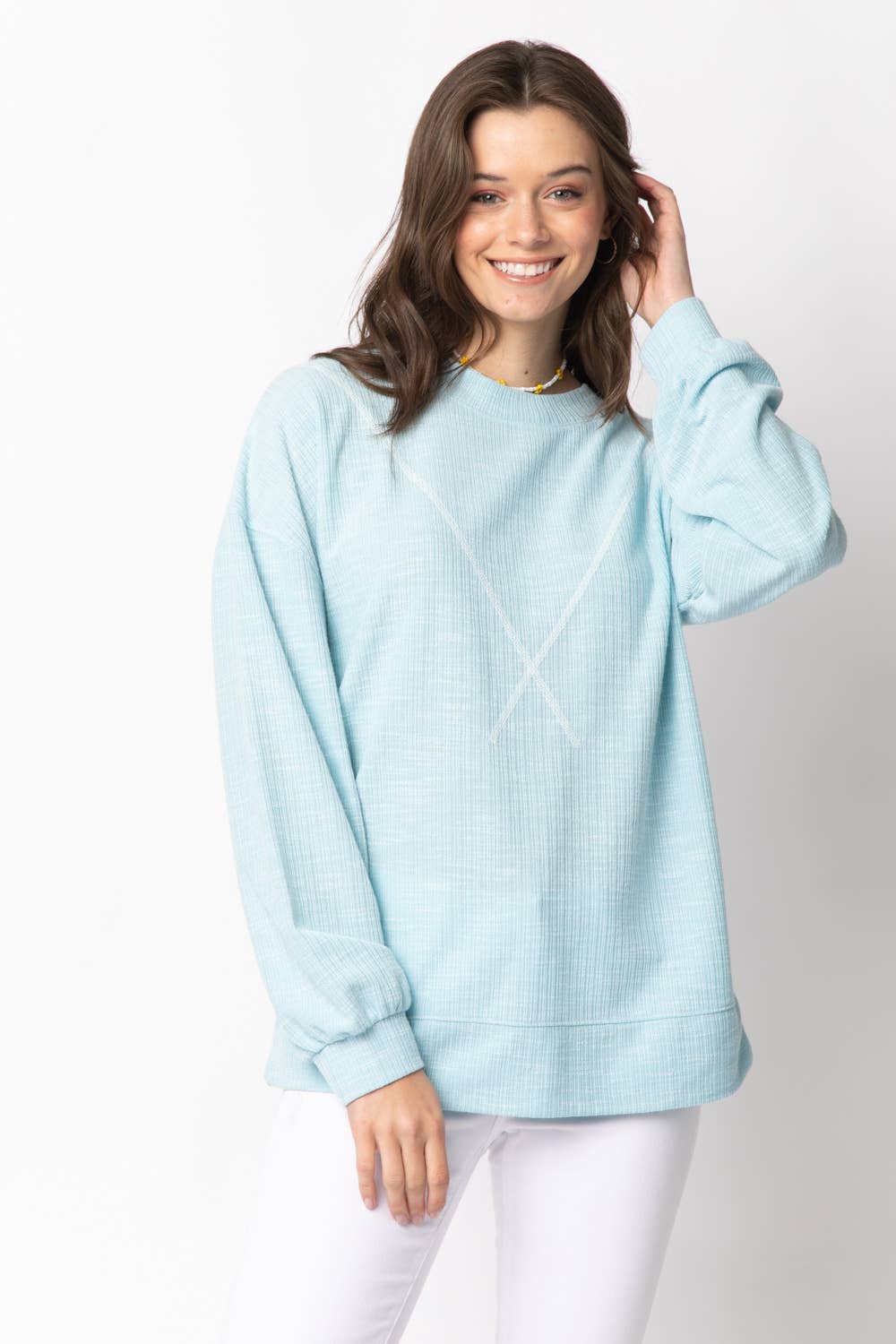 NT10897-Ribbed Knit V Stitch Top