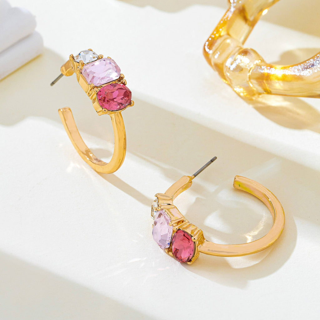 Rosy Gradient Crystal Hoop Earrings | 80E62449