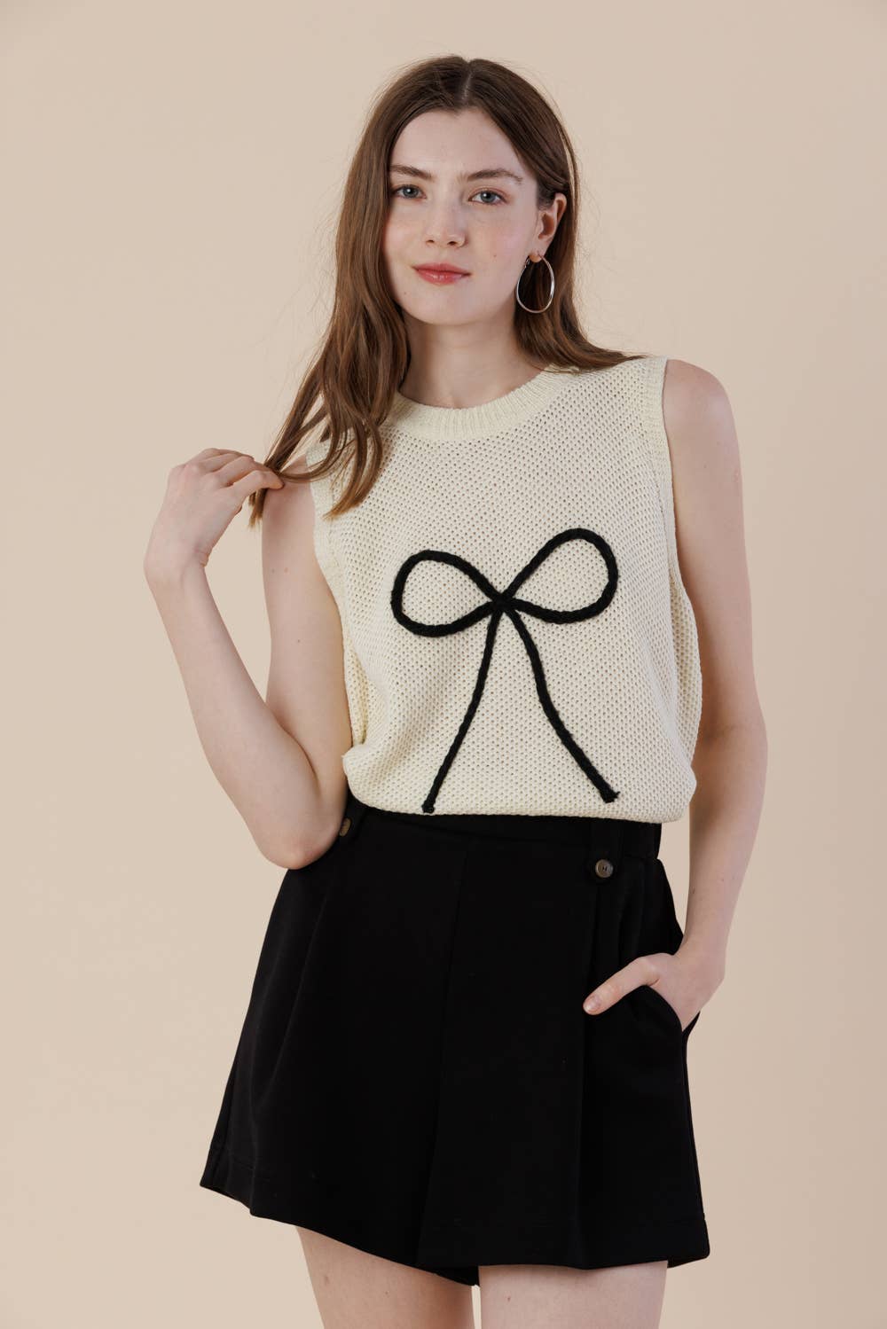 Embroidery Ribbon Knit Sweater Tank – Sleeveless Bow Vest