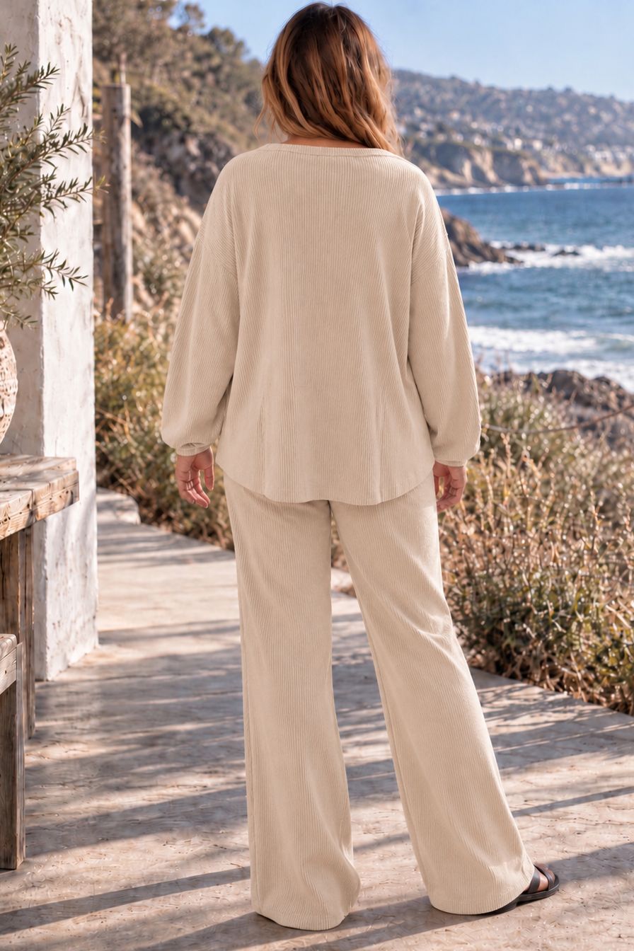2-Piece V-Neck Long Sleeve Top + Relaxed Pants