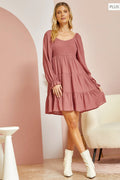 PLUS SIZE Tiered Fit and Flare Mini Dress P94770: MAUVE / 1X