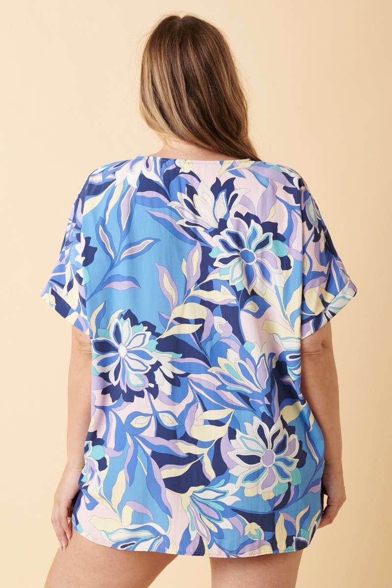 T10053PLG-PLUS LARGE FLOWER PRINT DOLMAN TOP