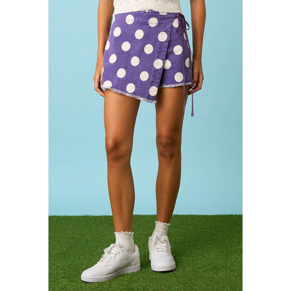 GAME DAY POLKA DOT OVERLAY WRAP FRONT MINI SKORT