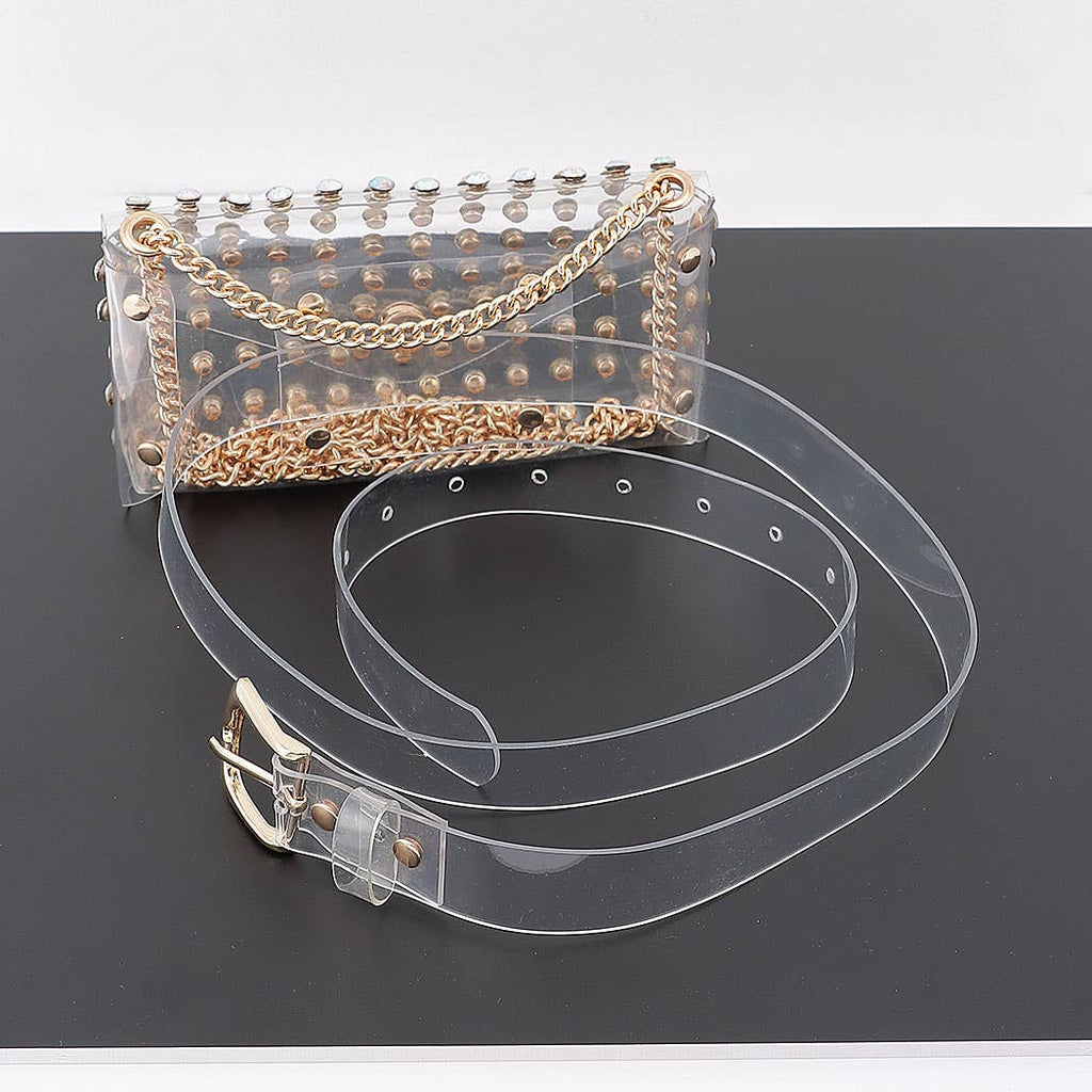 Rhinestone Clear Belt Bag W/Chain PB8633