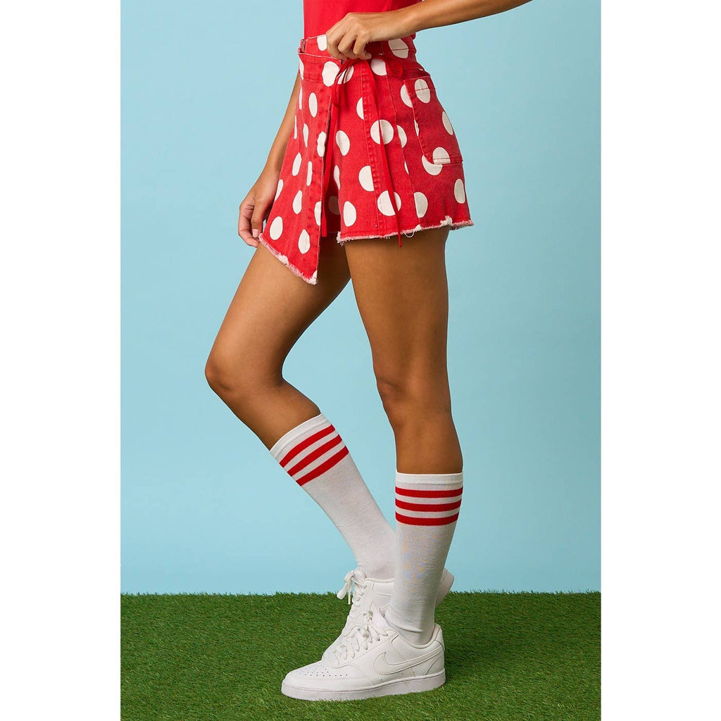 GAME DAY POLKA DOT OVERLAY WRAP FRONT MINI SKORT