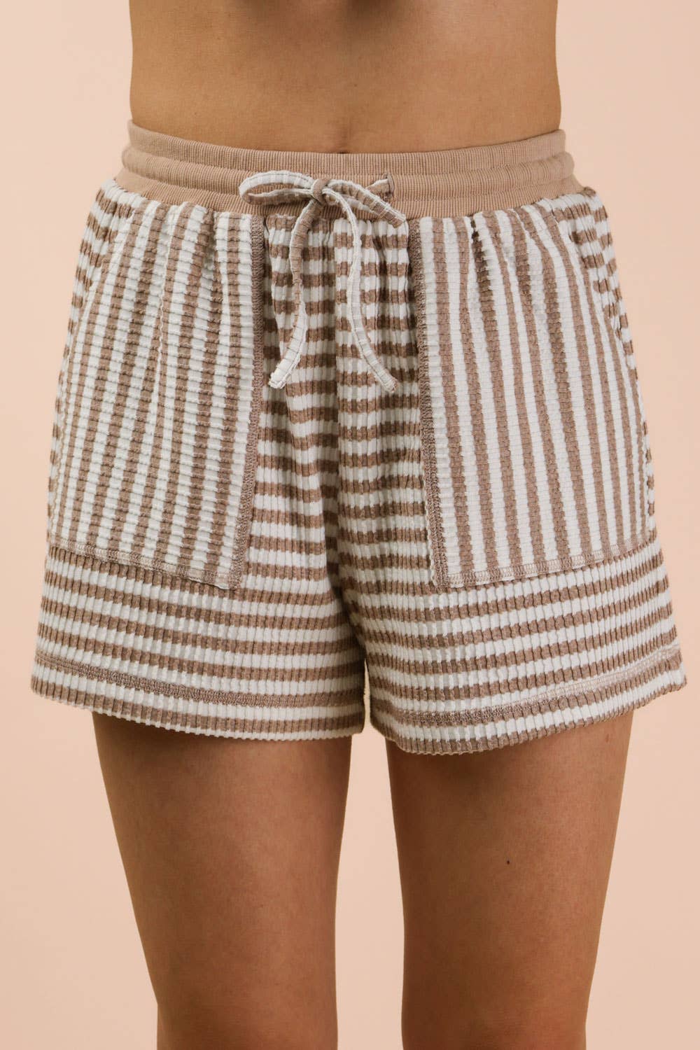 NT12480SET-Striped Comfy Knit Top & Shorts Set