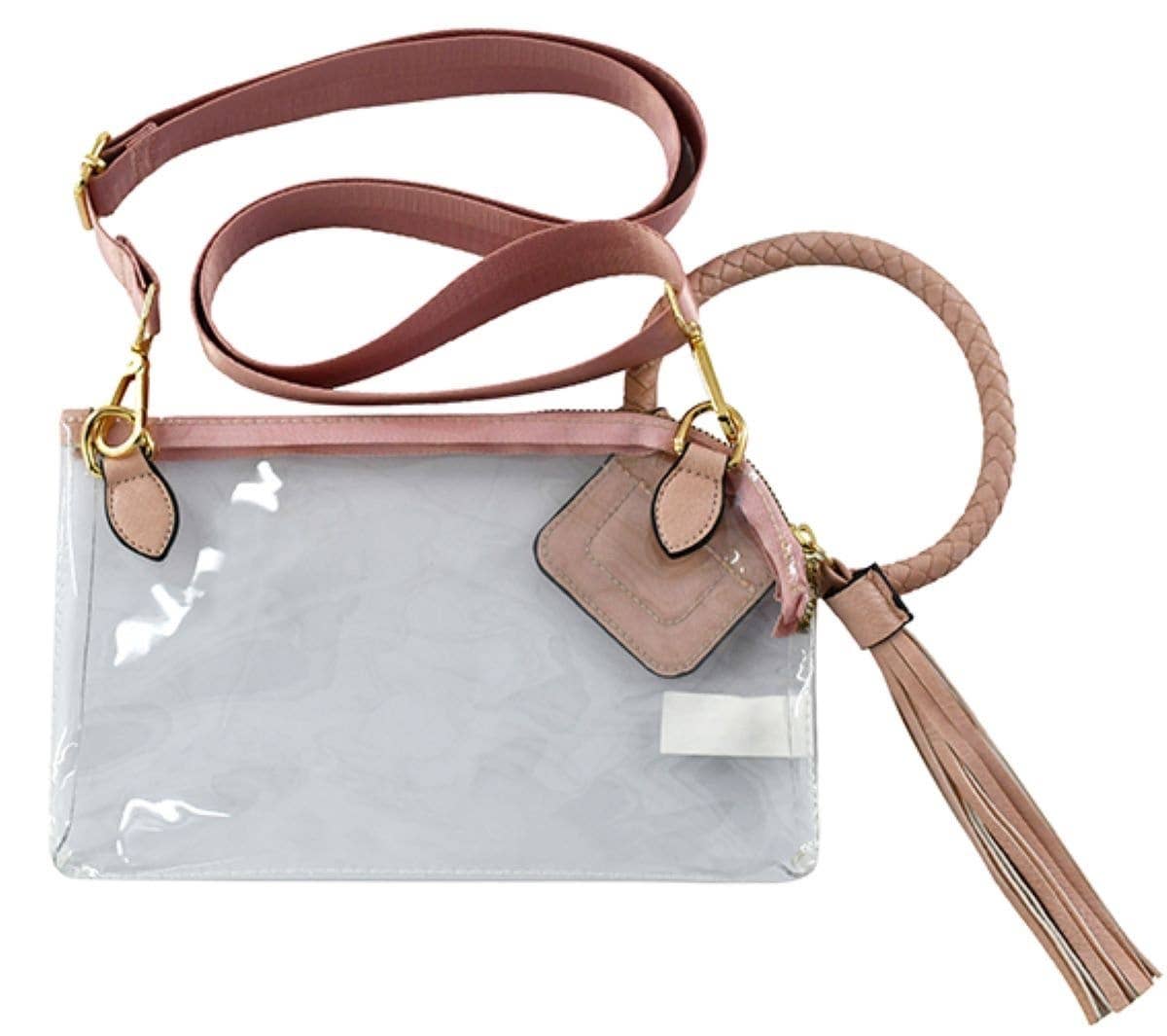 AD205T See Through Clear Cuff Handle Tassel Wristlet Crossbody