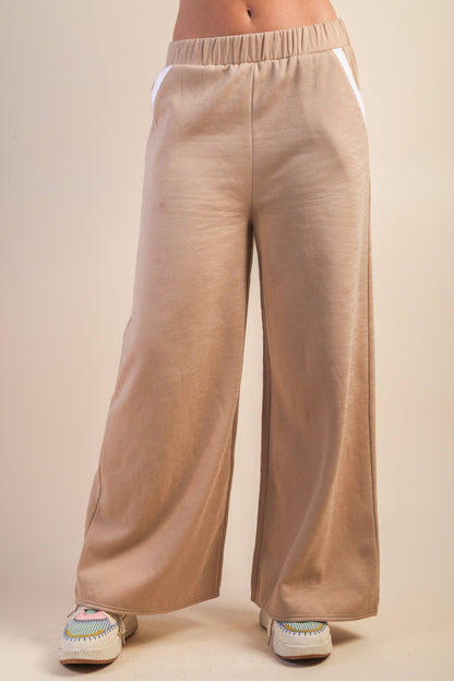 NT12382SET-Color Block Band Detail Comfy Knit Top & Pants Set