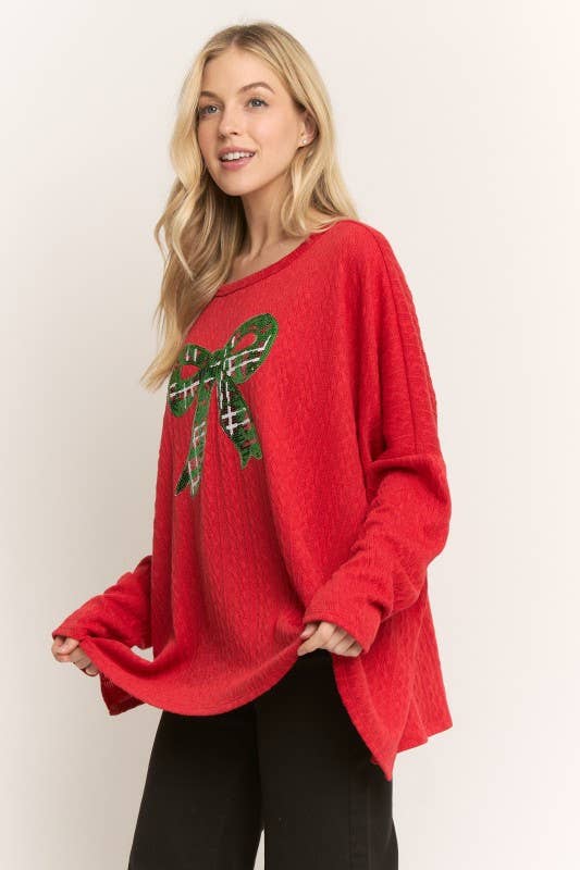 ET7748-17 LONG SLEEVE TOP WITH CHRISTMAS PATCH