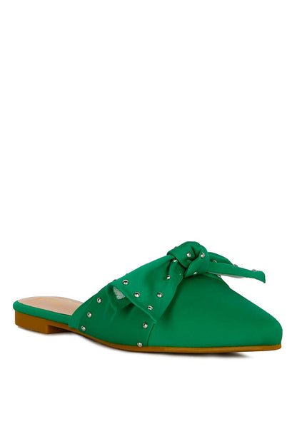 Makeover Studded Bow Flat Mules: BLACK / 6US