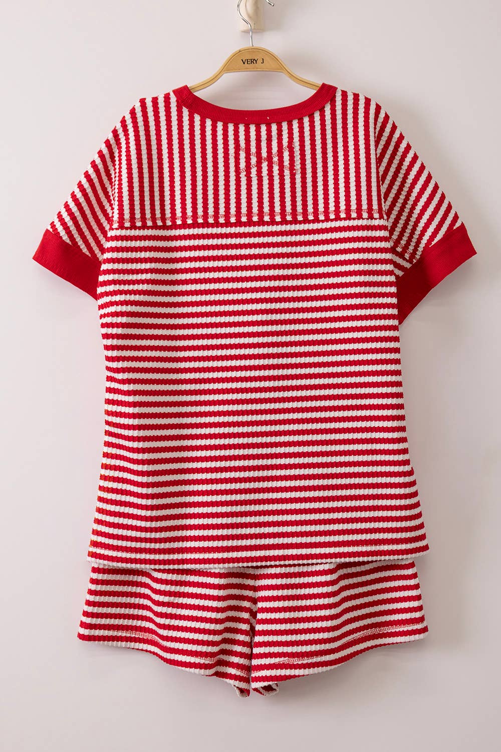 NT12480SET-Striped Comfy Knit Top & Shorts Set